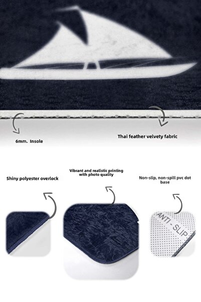 Realhomes Sailboat and Anchor Patterned Black and White 2-Piece Non-Slip Base Washable Bath Mat Set