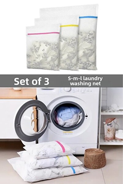 she berrak 3 Laundry Nets with Colorful Zippers