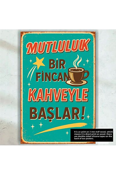 Hayat Poster fericirea începe cu o ceașcă de cafea acasă cafenea bucătărie decor pictură retro poster din lemn