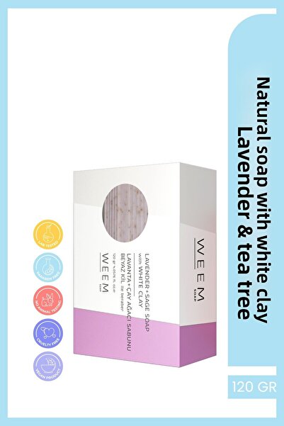 weem صابون اللافندر وشجرة الشاي والطين الأبيض – منظف طبيعي مضاد، 100 جرام