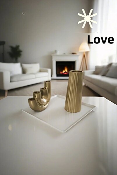 SEVMİNE ✨   Σετ Golden Duo με 2 βάζα & θήκες για κεριά – Βάζο μποέμ με ρίγες 18 εκ. & 4 χρυσές θήκες για κεριά σε σχήμα U