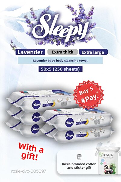 Sleepy اشتري 5 واحصل على 4 مناديل مبللة لتنظيف جسم الطفل باللافندر 50 قطعة وق...