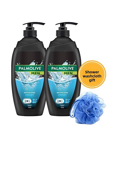 Palmolive Men Sport 3 in 1 Shower Gel 750 ml X2 + Gift Shower Fiber – Revitalize for Face, Body and Hair