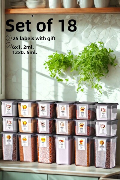 Nandy Home 18 Pieces, Storage Container Set with Labels as Gifts / 6X1,2Lt-12X0,5Lt.