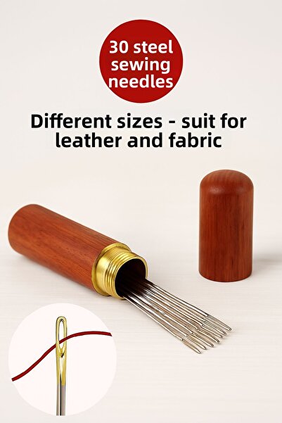 TOYFEST Σετ βελόνες ραπτικής από ατσάλι 30 τμχ - Βελόνες ραπτικής για χειροτεχνίες από δέρμα-ύφασμα με ξύλινο κουτί