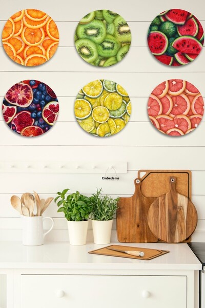 Nod Set de masă rotundă de bucătărie din 6 piese – Tematică cu fructe de lămâie, pepene verde, portocale – Decor cafenea și restaurant