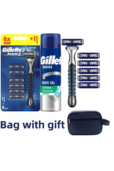 Gillette Set de bărbierit pentru bărbați Sensor3 – 6 lame + gel de ras 200 ml...