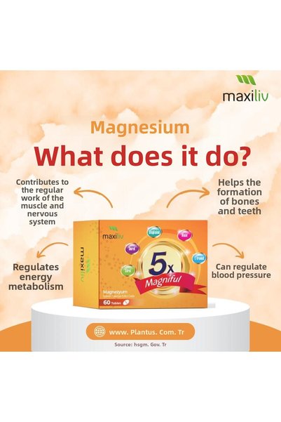 Maxiliv Magniful 5 Pack Magnesium Complex – 60 Tablets (Citrate, Taurate, Glycylate, Malate, L-Triacetate)