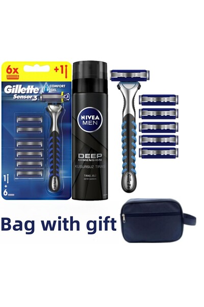 Gillette Set de bărbierit pentru bărbați Sensor3 – 6 lame + 200 ml gel de ras...