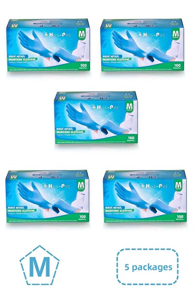 Has-Pet Haspet Powder Free Blue Nitrile Gloves Medium 5 Boxes