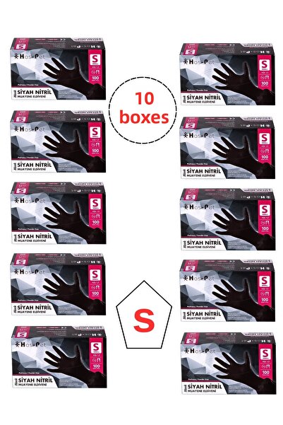 Has-Pet Haspet Powder Free Black Nitrile Gloves Small Size 10 Boxes