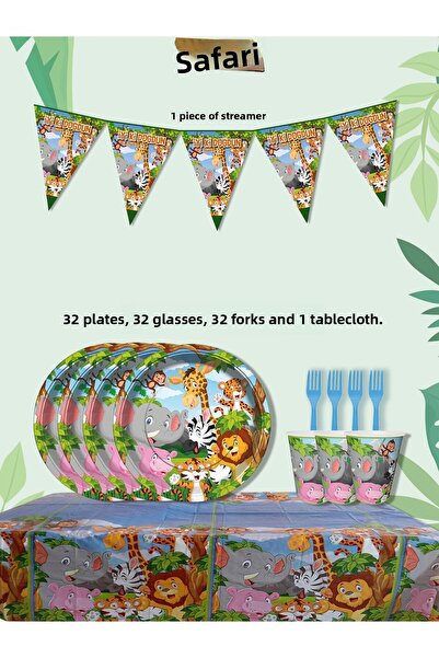 PartyPoo Safari Themed Birthday Party Set |   32 Person Eco Vibrant Birthday ...