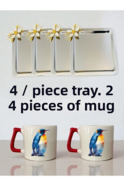 lili hediyelik 4 قطع صينية عرض القهوة من Daisy مقاس 21 × 21 سم - 2 قطع من أكو...