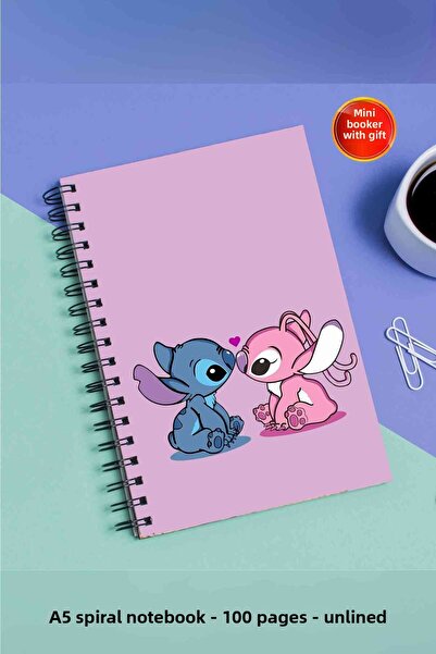 SevindirenŞeyler Stitch and Lilo Notebook A5 Metal Spiral Unlined Cardboard Cover Planner Notebook