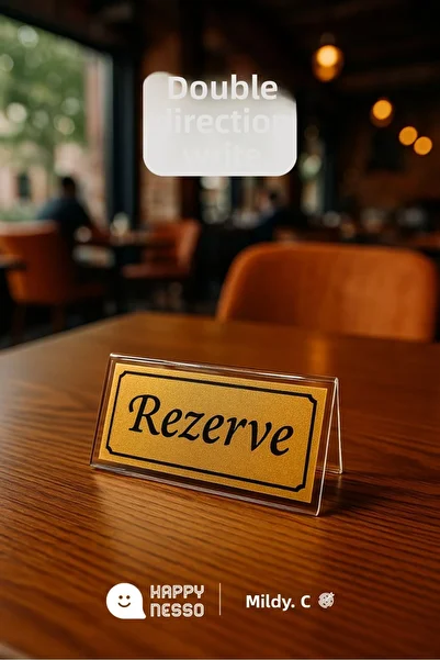 Happynesso Transparent Plexi Top Double Direction Gold Metal "Reserved" Lettering from Table Writing Series - 100 mm X 50 mm
