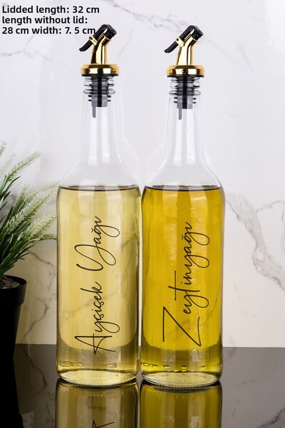 Dolkin Home 3-Piece 750 ml Sunflower Oil and Olive Oil Oil Liquid Oil Bottle Glass Oil Pot with Gold Stopper