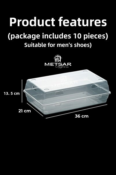 Metsar Home Διαφανές κουτί αποθήκευσης ανδρικών παπουτσιών 10 τεμαχίων - Στοιβαζόμενος οργανωτής με τρύπες αέρα