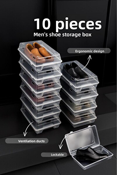 Businesshoess منظم صندوق تخزين أحذية رجالي شفاف 10 قطع