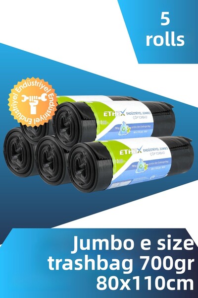 Ethex كيس قمامة صناعي كبير الحجم (10 قطع 700 جرام 80 × 110 سم 90 لتر أسود 5 ل...
