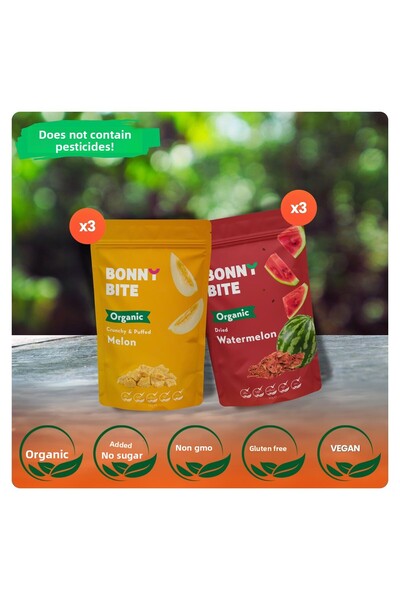 Bonny Bite بطيخ عضوي مقرمش وبطيخ مجفف، عبوة من 6 قطع