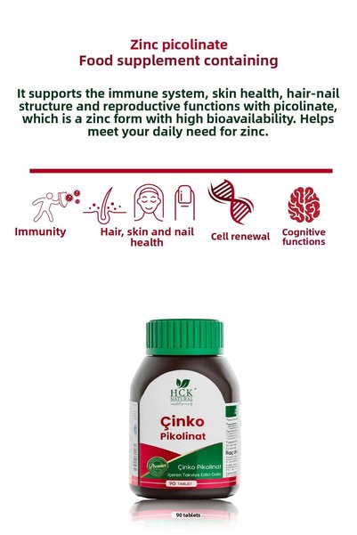 HCK NATURAL Zinc picolinate 90 tablets dietary supplement