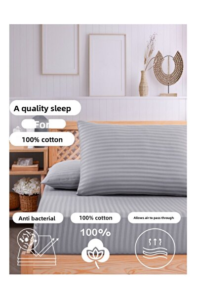 Artiva Home Collection Cotton Striped Satin Fitted Sheet and Pillowcase Set