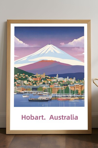 Duvarda Poster Hobart cu ramă din lemn natural, pictură decorativă de perete ...