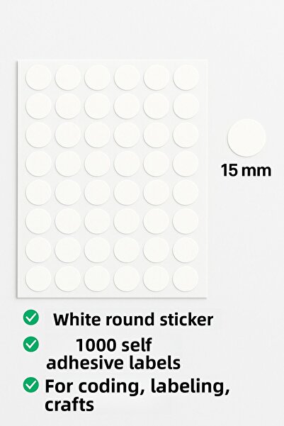 Kalite Barkod ملصق دائري 15 ملم أبيض 1890 قطعة ملصق - باركود عالي الجودة