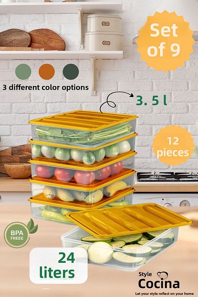 Stile Cucina 6-Piece Refrigerator Organizer Organizer Freezer Storage Container Suitable for Microwave