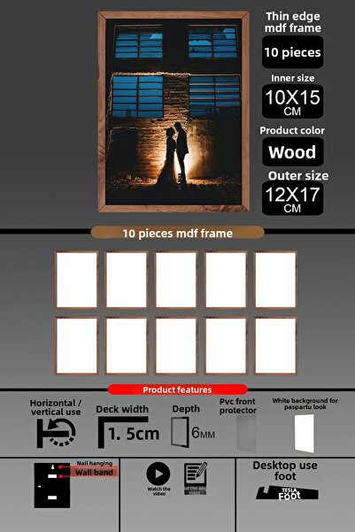 yhfoto 10 bucăți 10x15 rame - rame cu lamele subțiri - rame din lemn - rame de 6 mm - rame foto
