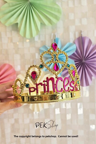 PEKSHOP Luxury Princess Crown with Stones Gold Princess Crown Size Adjustable