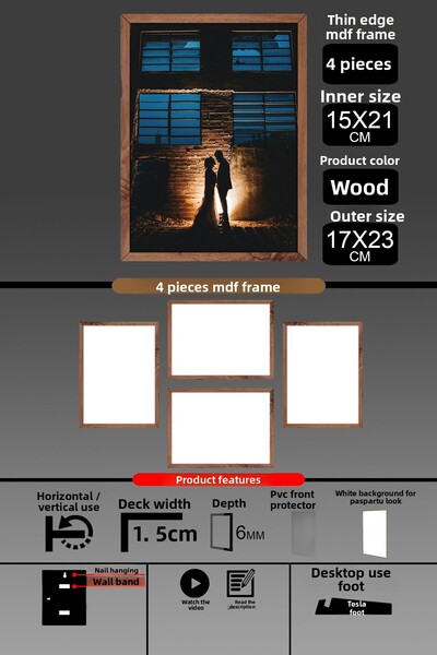 yhfoto 4 Pieces 15X21 Frame - Thin Slatted A5 Frame - Wooden Frame - 6mm - Photo Frame