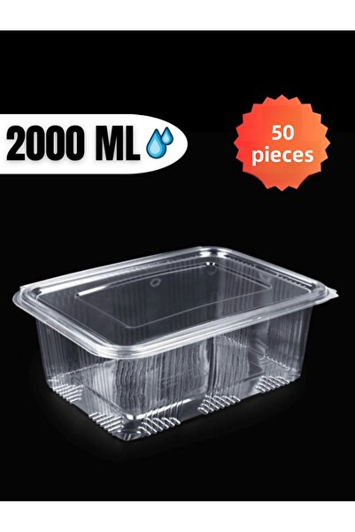 KIZILELMADA "2000 Cc Transparent Storage Container with Lid 50 Pieces - Large Volume Food Container"