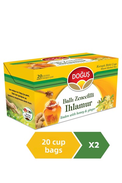 Doğuş شاي زهرة الزيزفون بالعسل والزنجبيل 20 كيس × 2 قطعة