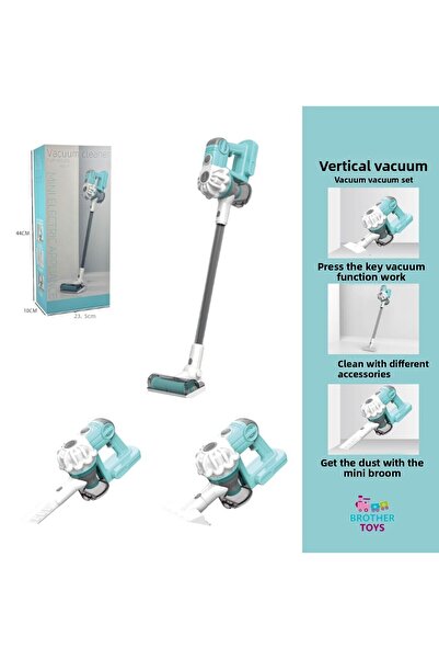 Brother Toys مكنسة كهربائية عمودية 3 في 1 مع خاصية الشفط الصوتي، لون أزرق