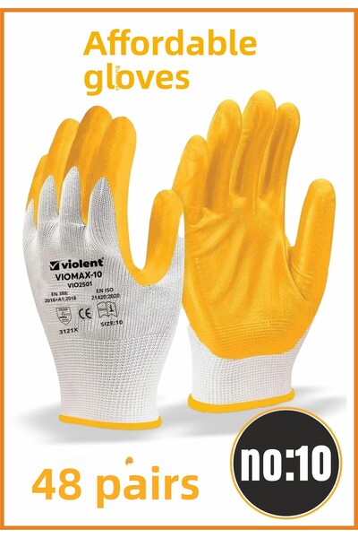 woodretro Work Glove Standard Size. Nitrile Coating. Braided. 48 Pieces