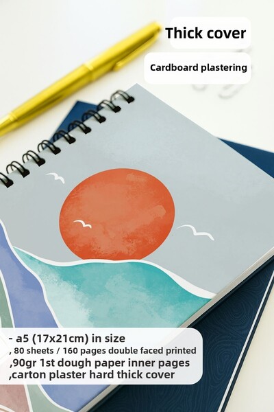 Eldesen Tasarım A5 Spiral Thick Cover Dotted Notepad, 80 Sheets 160 Pages, Blue Boholo