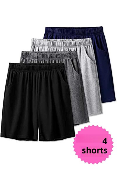 THE WHITE طقم شورت صيفي قصير الساق مريح للنساء مكون من 4 قطع