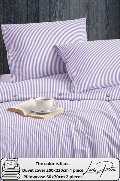 Larispera طقم غطاء لحاف مخطط بأزرار مزدوجة من القطن المصبوغ بخيوط مقاس 200 × ...