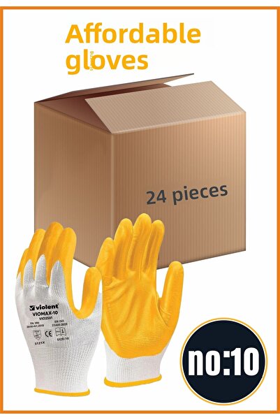 woodretro Work Gloves with Braid. Nitrile Coating..Standard Size No:10 -24 Pcs-