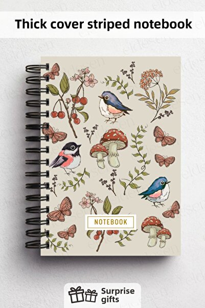 Eldesen Tasarım A5 Spiral Thick Cover Lined Notepad, 80 Sheets 160 Pages, Mushroom