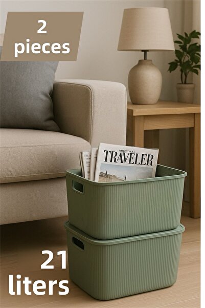 Bayev Colors Green 2 Pieces 21 Lt Closet Organizer Organizer Toy Box Storage Box with Lid