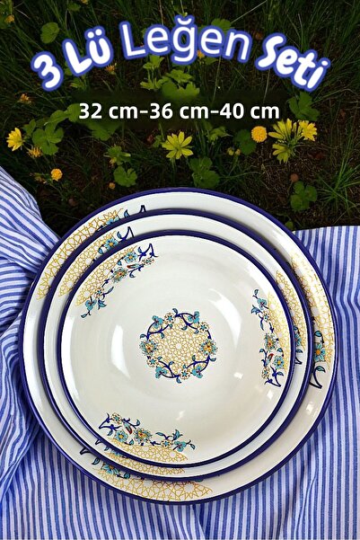 İnci Emaye 32 Cm-36 Cm-40 cm 3-Piece Enamel Basin Whisk and Mixing Bowl, Doug...