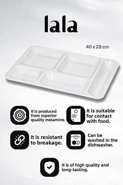Lala Mutfak Gözde 5 Compartment Table Dish - Serving Plate - Break Resistant and Long Lasting (40 X 28 cm)
