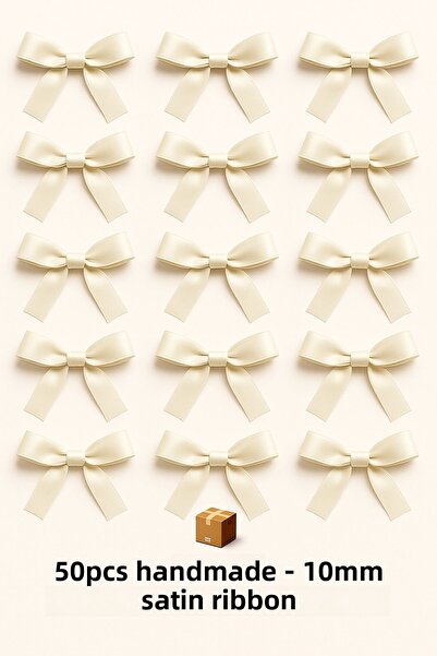 edalle Κρέμα Μπομπονιέρα Γάμου, Στολίδι Δώρου, Στολίδι Μπαλόνι, Σατέν Κορδέλα Φιόγκος 10mm 50 Τεμάχια