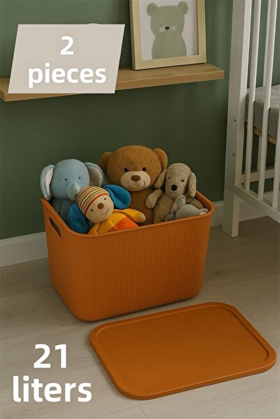 Bayev Colors Orange 2 Pieces 21 Lt Closet Organizer Organizer Toy Box Storage Box with Lid