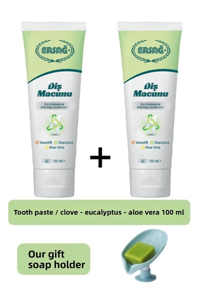 Ersağ معجون أسنان (زهرة القرنفل، الأوكالبتوس، الصبار) 2 قطعة 100 مل - صابون ه...