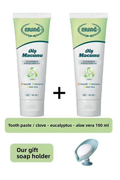 Ersağ Toothpaste (Clove, Eucalyptus, Aloe Vera) 2 Pieces 100 ml - Soap Dish O...