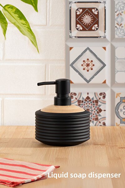 Porsima 3152 Bathroom and Kitchen Liquid Soap Dispenser 350ml Black-Wood