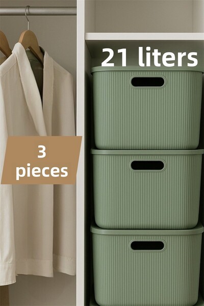 Bayev Colors Green 3 Pieces 21 Lt Cabinet Organizer Organizer Toy Box Storage Box with Lid